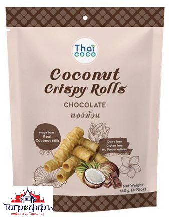 Кокосовые роллы вафельные Thai Coco, со вкусом шоколада, 140 гр.